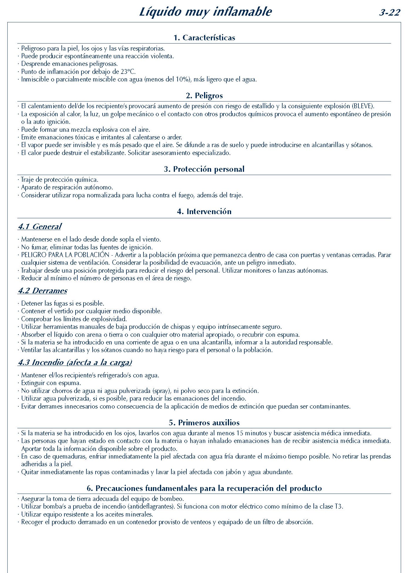 167 FICHA 3-22 LIQUIDO MUY INFLAMABLE FICHAS EMERGENCIA